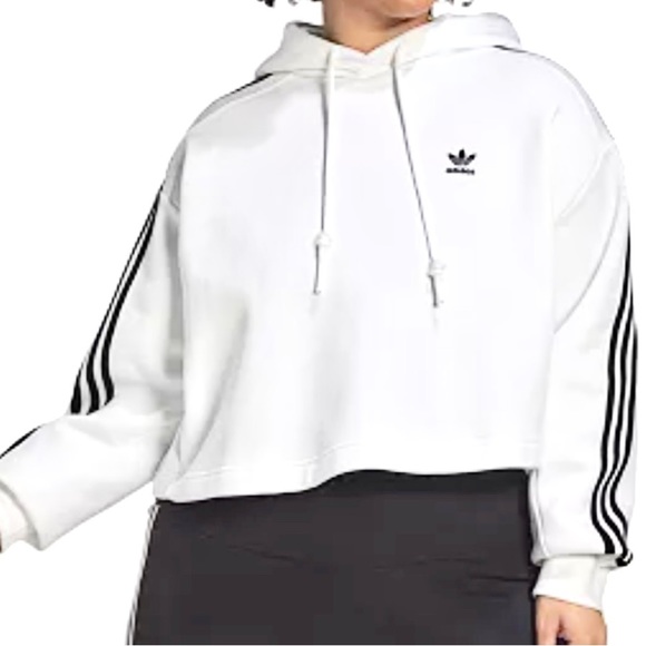 Adidas classic white black logo, 3 stripe hoodie sweatshirt Plus 2X mint worn 1x - Picture 1 of 10